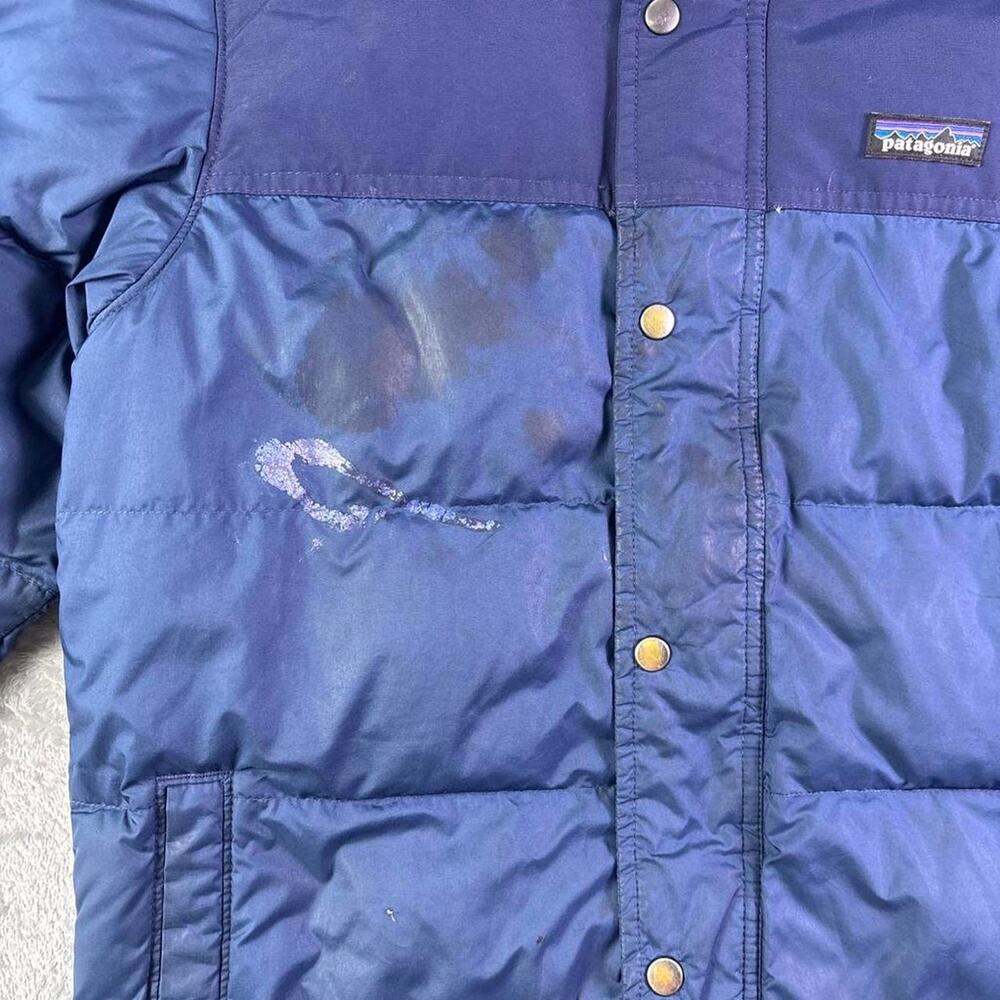 Patagonia Bivy Down Hoody Jacket Boys Large 12 Blue Puffer Full Zip Winter Coat - Picture 5 of 7